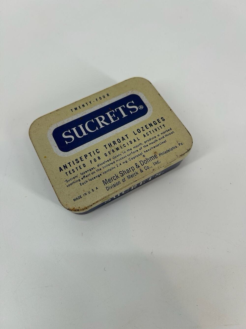 Vintage Sucrets Throat Lozenges Metal Tin Hinged Merck Sharp & Dohme Empty